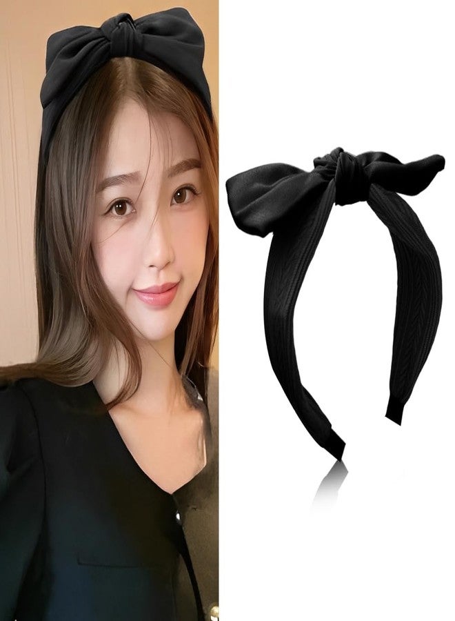 Borhmty Black Bow Wide Headband Hair Accessories for Women Girls Thick Soft Vintage Head Band Hairband Top Knot Knotted Headband Hairband for Women's Hair Simple Solid Bunny Ears Head band for Girls Women - Image 1